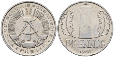 ГДР 1 пфенниг 1968 A KM 8.1 алюминий 100-248