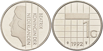 Нидерланды 1 гульден 1992 Беатрикс (1980-2013) KM 205 никель UNC 4116-136