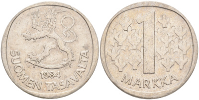 ФИНЛЯНДИЯ 1 МАРКА 1984 N KM 49а медно-никель 4556-725