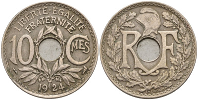 Франция 10 сантимов 1924 KM 866a, Le Franc 138.3 медно-никель 4143-936