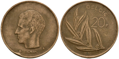 Бельгия 20 франков 1980 Belgie, Бодуэн I (1951-1993) KM 160 никель бронза 4599-211