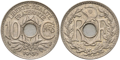 Франция 10 сантимов 1935 KM 866a, Le Franc 138.3 медно-никель 4143-1024