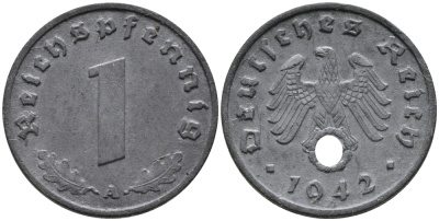 ГЕРМАНИЯ 1 РЕЙХСПФЕННИГ 1942 A KM 97, J.369 цинк 96-731