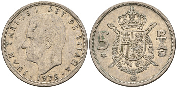 Испания 5 песет 1975 (77) Хуан Карлос I (1975 - 2014) KM 807 медно-никель 4155-625