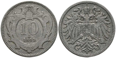 АВСТРИЯ 10 ГЕЛЛЕРОВ 1895 ФРАНЦ ИОСИФ (1848-1916) KM 2802 никель 116-829