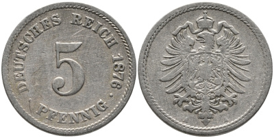 ГЕРМАНИЯ 5 ПФЕННИГОВ 1976 А, СТАРОГЕРБОВКА KM 3, J.3 медно-никель 96-616