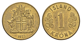 Исландия 1 крона 1973 KM 12a никель латунь aUNC 4691-512