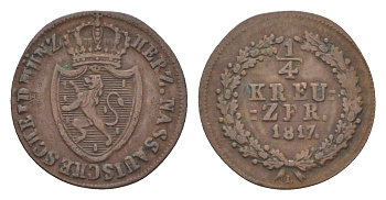 Нассау 1/4 крейцера 1817 L KM 41 медь 4623-523