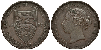 Джерси 1/12 шиллинга 1877 H, Виктория (1837-1901) KM 8 бронза 650-112
