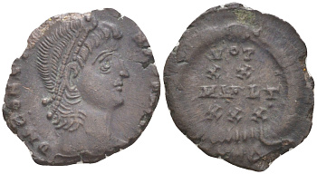 Римская Империя нуммий 345 - 347 Констант, бюст императора, D N CONSTANS P F AVG / VOTIS XXX MVLTIS XXXX в венке, Гераклея (из немецкой коллекции 1-й половины XX века, с владельческим конвертом) RIC 43 биллон 1073-15-112