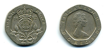 Великобритания 20 пенсов 1982 Елизавета II (1952-2022) KM 931, Spink 4230 (G1) медно-никель 4110-954