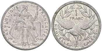 Французская Новая Каледония 1 франк 2012 птица кагу, (IEOM) KM 10, Schoen 10 алюминий 36-1055