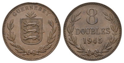 Гернси 8 даблов (дублей) 1945 KM 14 бронза 4607-541
