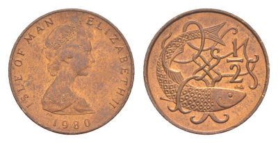 Остров Мэн 1/2 пенни 1980 PM, Елизавета II (1952-2022) KM 58 бронза UNC 4651-1014