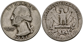 США 25 центов = квотер 1951 Вашингтон KM 164 серебро 4177-724