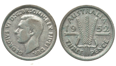 Австралия 3 пенса 1952 m, Георг VI (1937-1952), без букв KM 44 серебро 71-411