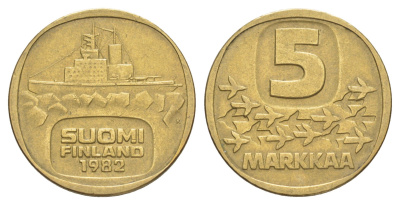 Финляндия 5 марок 1982 KM 57 алюминиевая бронза 4648-625