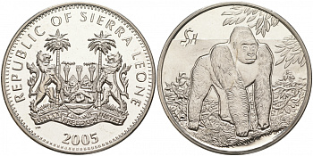 Сьерра-Леоне 1 доллар 2005 серия защита окружающей среды, горилла KM 321 медно-никель UNC M9-16