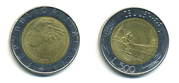 ИТАЛИЯ 500 ЛИР 1987 R KM 111 биметалл 80-1255