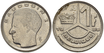 Бельгия 1 франк 1989 Belgique, Бодуэн I (1951-1993) KM 170 железо плакированное никелем 66-312