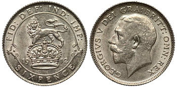 Великобритания 6 пенсов 1911 Георг V (1910-1936) KM 815, Spink 4014 серебро UNC 1518-1231