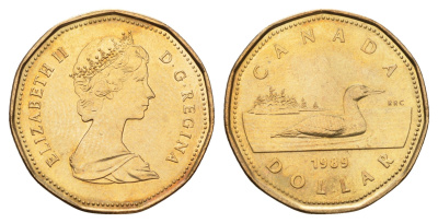 Канада 1 доллар 1989 утка, Елизавета II KM 157 никель плакированный алюминиевой бронзой UNC 98-1234