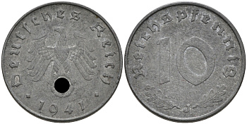 ГЕРМАНИЯ 10 РЕЙХСПФЕННИГОВ 1941 J J. 371, KM 101 цинк 75-242