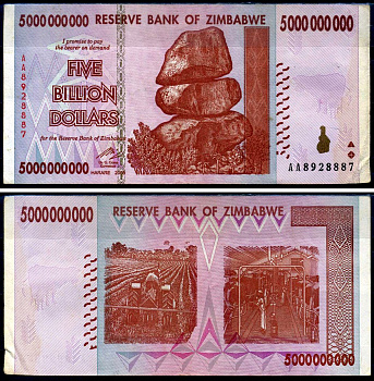 Зимбабве 5000000000 долларов 2008 Pick 84 бумага 7376-34-1-2
