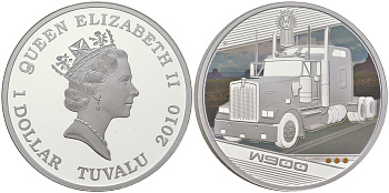 Тувалу 1 доллар 2010 серия грузовые автомобили, короли дорог, Kenworth W900, цветная термопечать KM 139 серебро  PROOF  1091-5-33