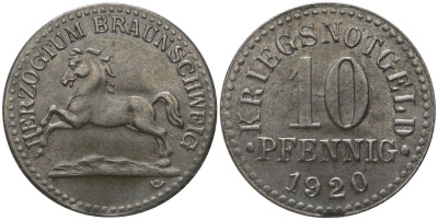 Брауншвейг 10 пфенингов 1920 Funck 56.5, Men05 3454.11, Men18 4388.11 железо 4175-212