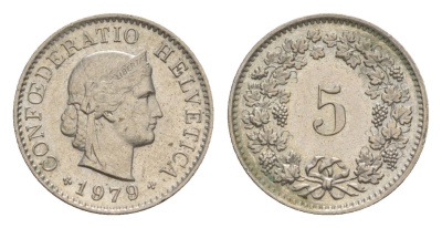 Швейцария 5 раппенов 1979 KM 26 медно-никель UNC 4611-1234