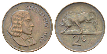 ЮАР 2 цента 1965 Ян ван Рибек (1619-1677), South Africa, легенда на английском, антилопа KM 66.1 бронза 4700-914