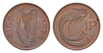 Ирландия 1 пенни 1978 мифологическая птица лира KM 20 бронза 4690-366
