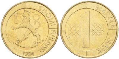 ФИНЛЯНДИЯ 1 МАРКА 1994 M KM 76 алюминиевая бронза 4556-522