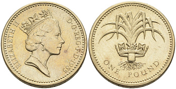 Англия 1 фунт 1985 дизайн Уэльса KM 941, Spink 4331 никель латунь 88-441
