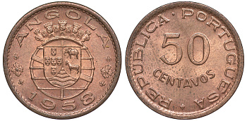 Португальская Ангола 50 сентаво 1958 KM 75 бронза aUNC 4114-454