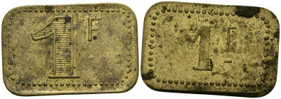 Франция 1 франк ND ресторанный жетон латунь 4166-147