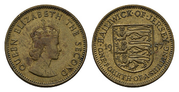 Джерси 1/4 шиллинга 1957 Елизавета II (1952-2022) KM 22 никель латунь 4666-421