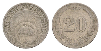 Венгрия 20 филлеров 1926 BP KM 508 медно-никель 4658-531