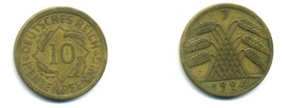 ГЕРМАНИЯ 10 РЕНТПФЕННИГОВ 1924 J 46-1738