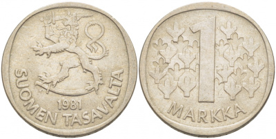 ФИНЛЯНДИЯ 1 МАРКА 1981 K KM 49а медно-никель 3718-927