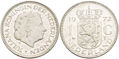 Нидерланды 1 гульден 1972 Юлиана (1948-1980) KM 184a никель 212-1142
