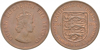 Джерси 1/12 шиллинга 1966 900 лет Нормандскому завоеванию KM 26 бронза UNC 3996-322