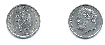 Греция 10 драхм 1988 Демокрит KM 132 медно-никель 4379-1322