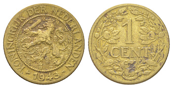 Суринам 1 цент 1943 KM 10 латунь 4625-354