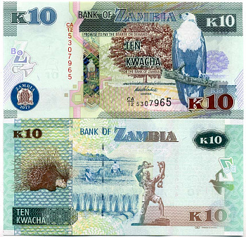Замбия 10 квачей 2012 дикобраз, статуя Свободы в Лусаке Pick 51 a бумага UNC (пресс) 448-33-2