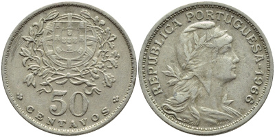 Португалия 50 сентаво 1966 KM 577 медно-никель 4395-832