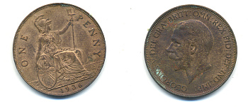 Великобритания 1 пенни 1936 Георг V (1910-1936) KM 838, Spink 4055 бронза 83-612