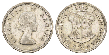 ЮАР 2 шиллинга (флорин) 1959 Елизавета II (1952-2022) KM 50 серебро 413-3624