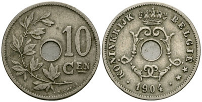 Бельгия 10 сантимов 1904 Belgie KM 53 медно-никель 4172-1152